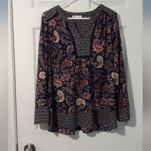 DR2 Paisley Print Blouse - Navy and Red